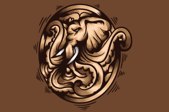 Elephant Octopus Retro Vintage T Shirt Graphics and Print Templates