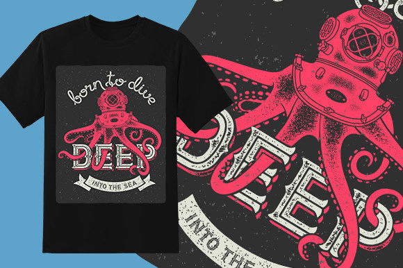 Octopus Diver T Shirt Design: Graphics & Print Templates